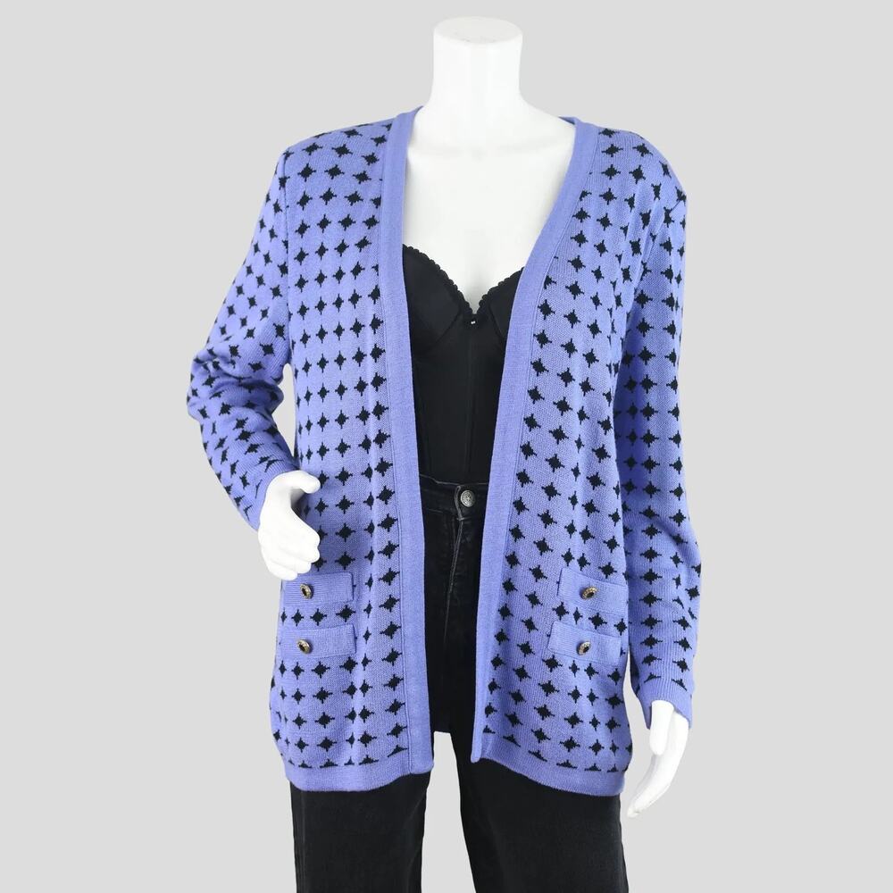 Vintage 80s Purple & Black Oversized Open Front Cardigan Women's Size 12